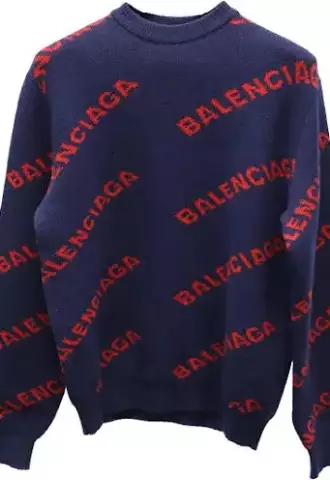 https://www.vipluxury.sk/Balenciaga Logo All Over Sweater in Blue Print Wool