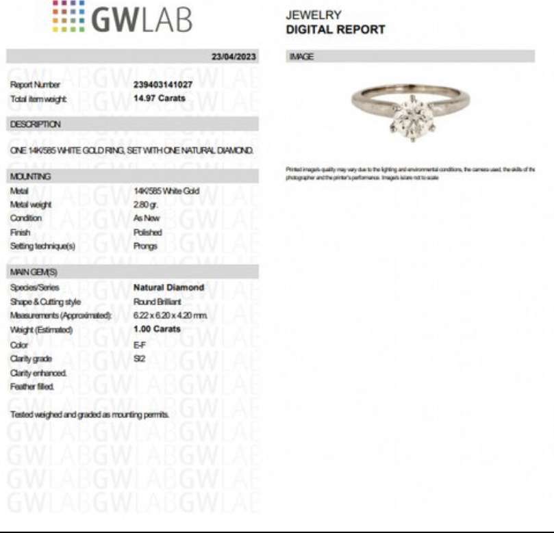 Briliantový prsteň z bieleho zlata 1karát