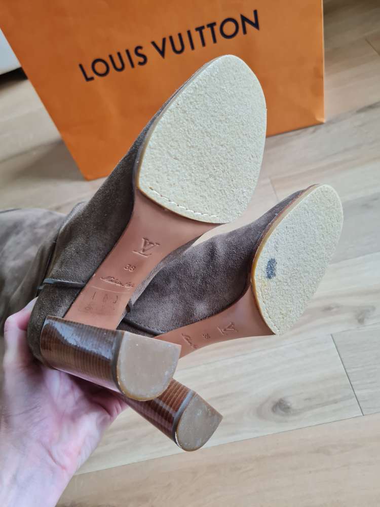 Louis Vuitton moka hnědé celokožené kozačky 38