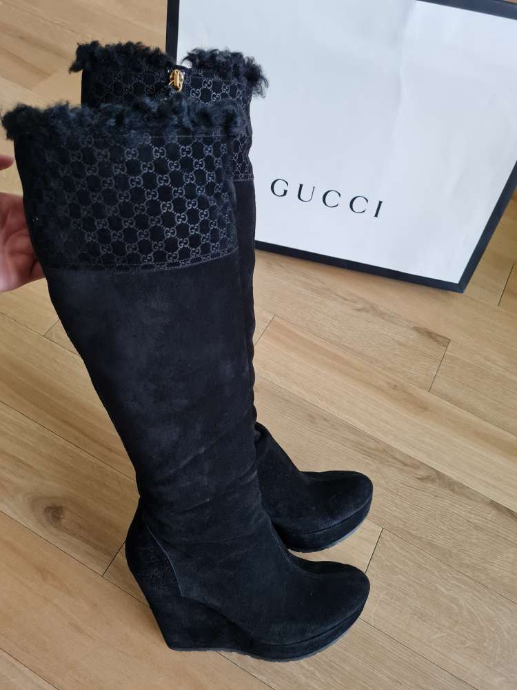 Gucci Guccissima Suede leather wedges boots 38