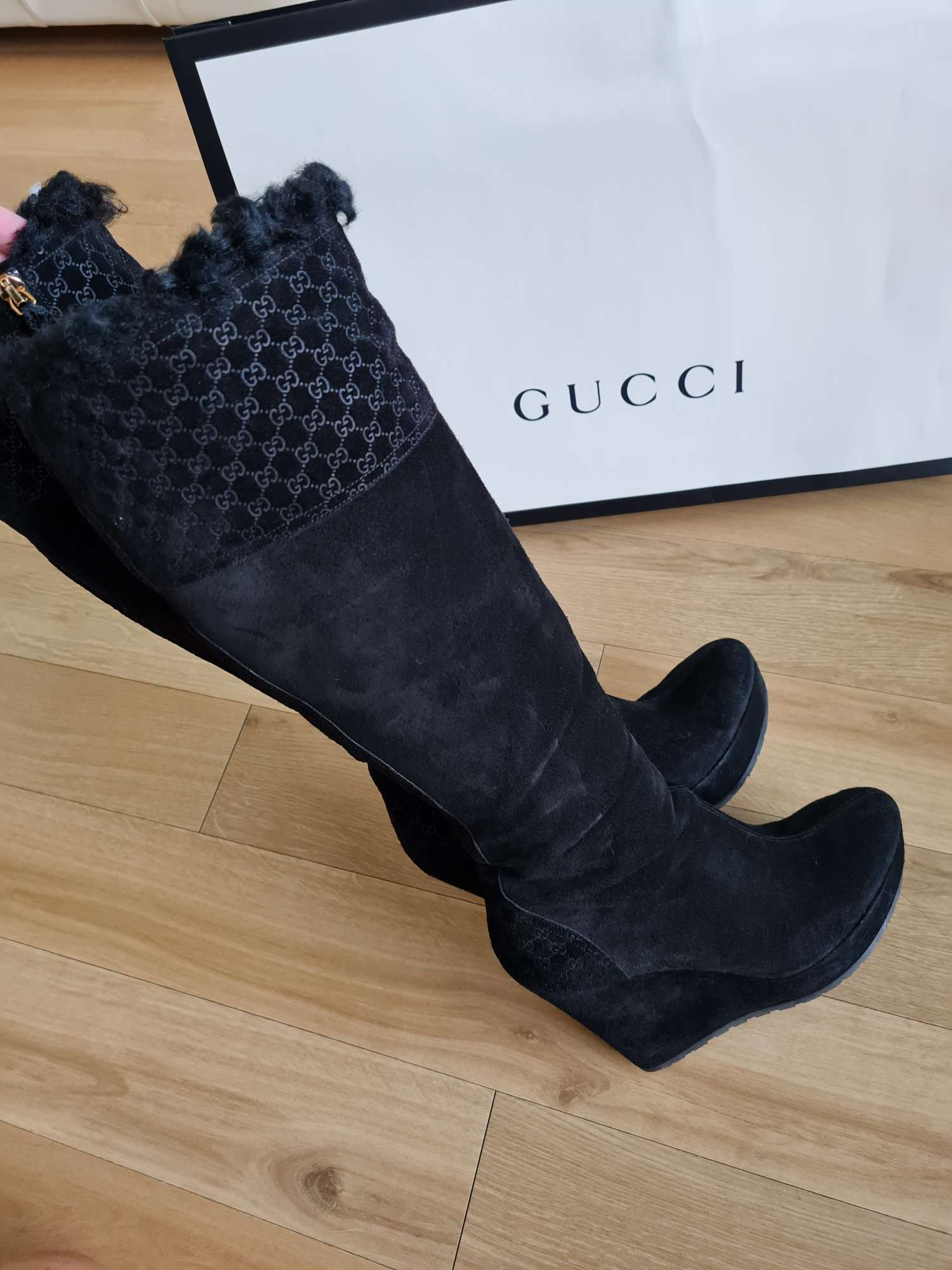 Gucci Guccissima Suede leather wedges boots 38