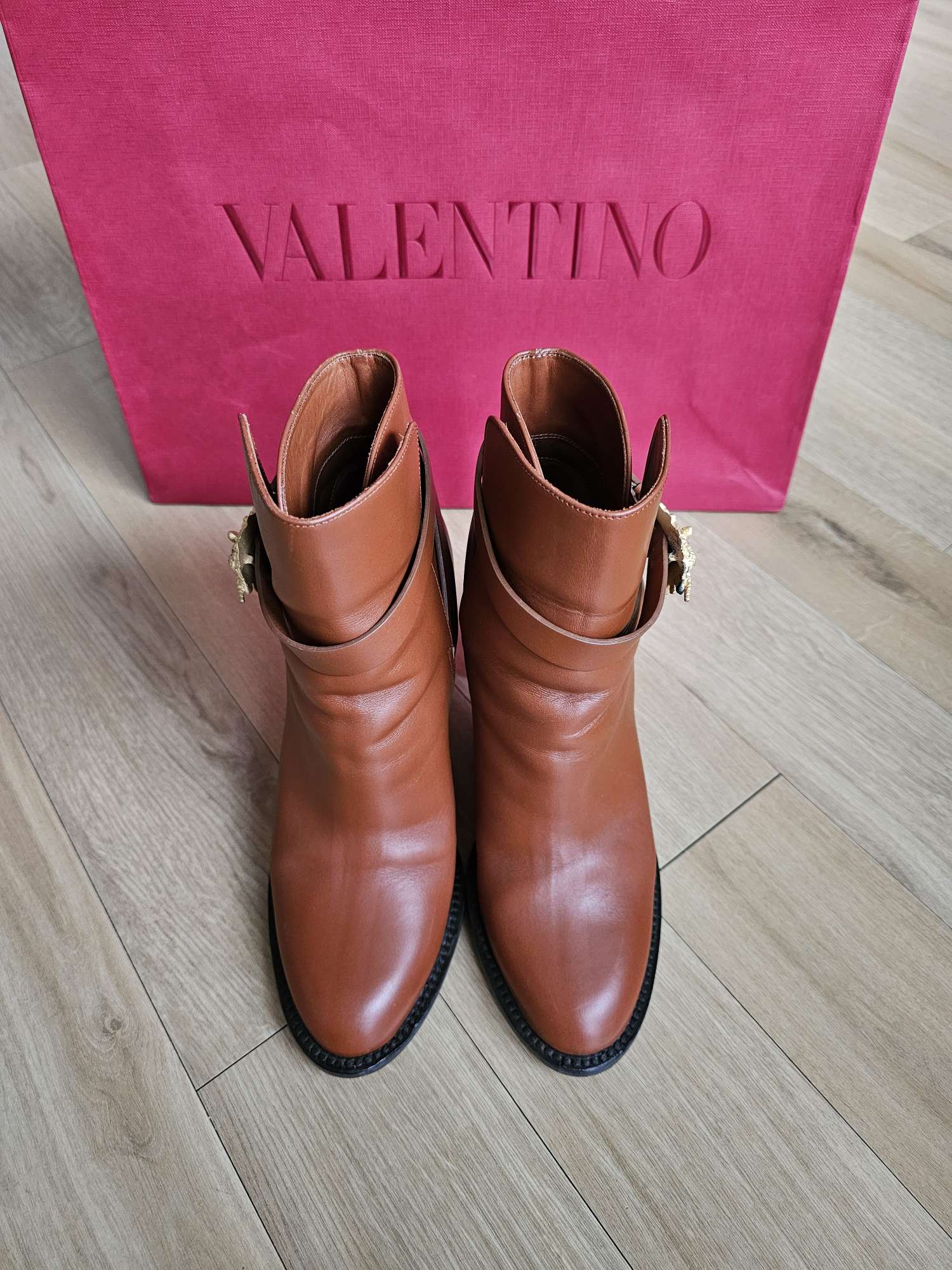 Valentino Garavani Cognac Leather Ankle Boots 38