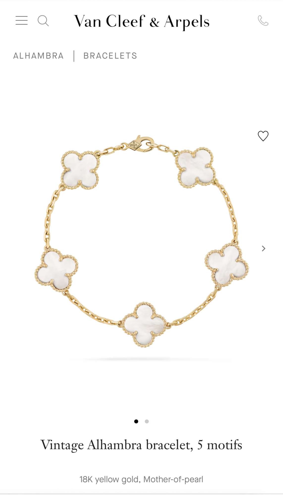 Van Cleef & Arpels Vintage Alhambra náramok mother of pearl