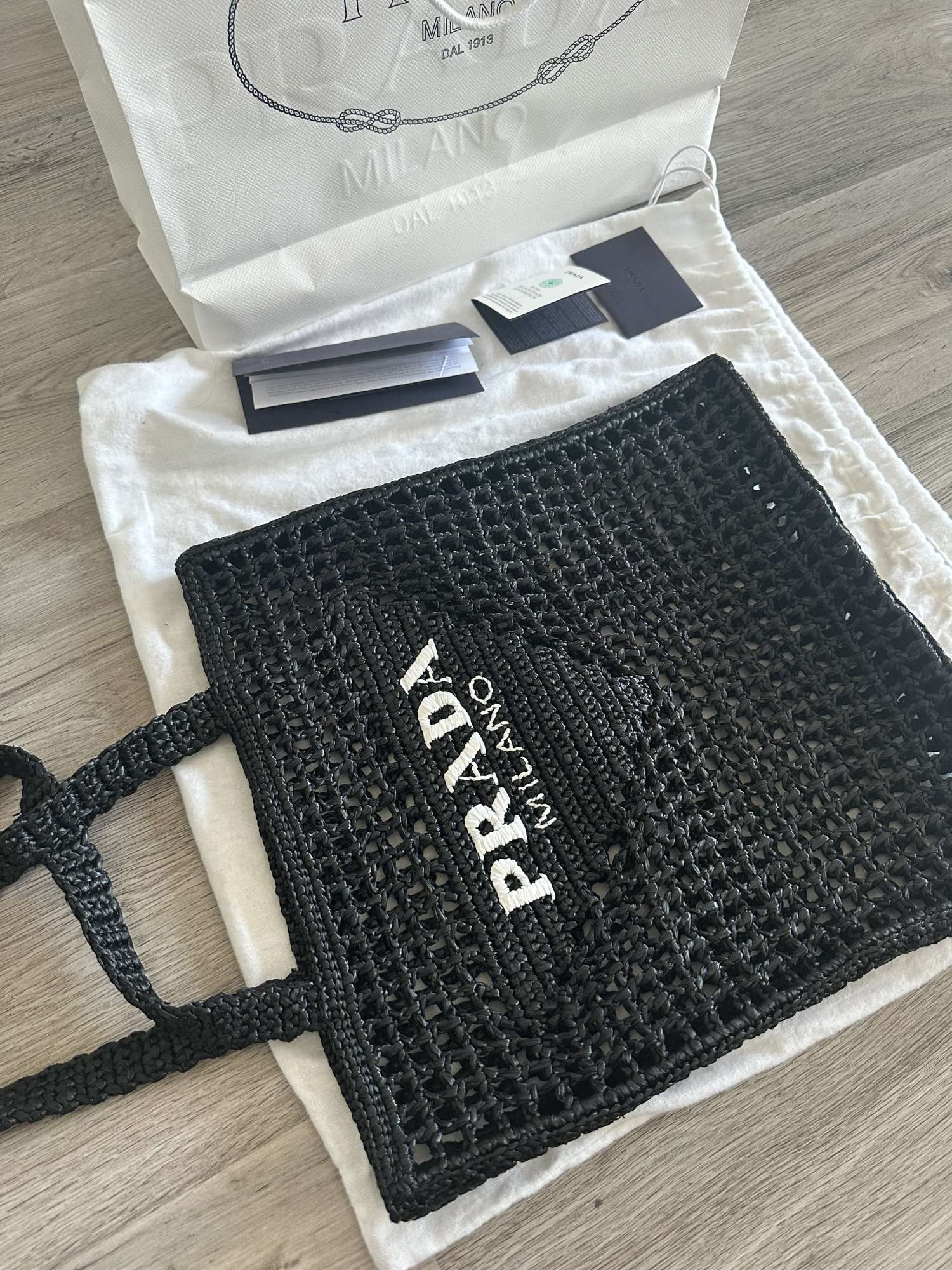 Prada rafia crochet tote