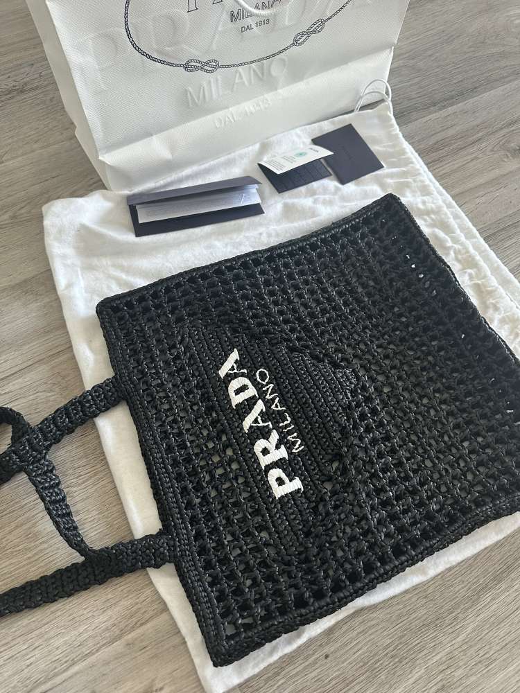 Prada rafia crochet tote