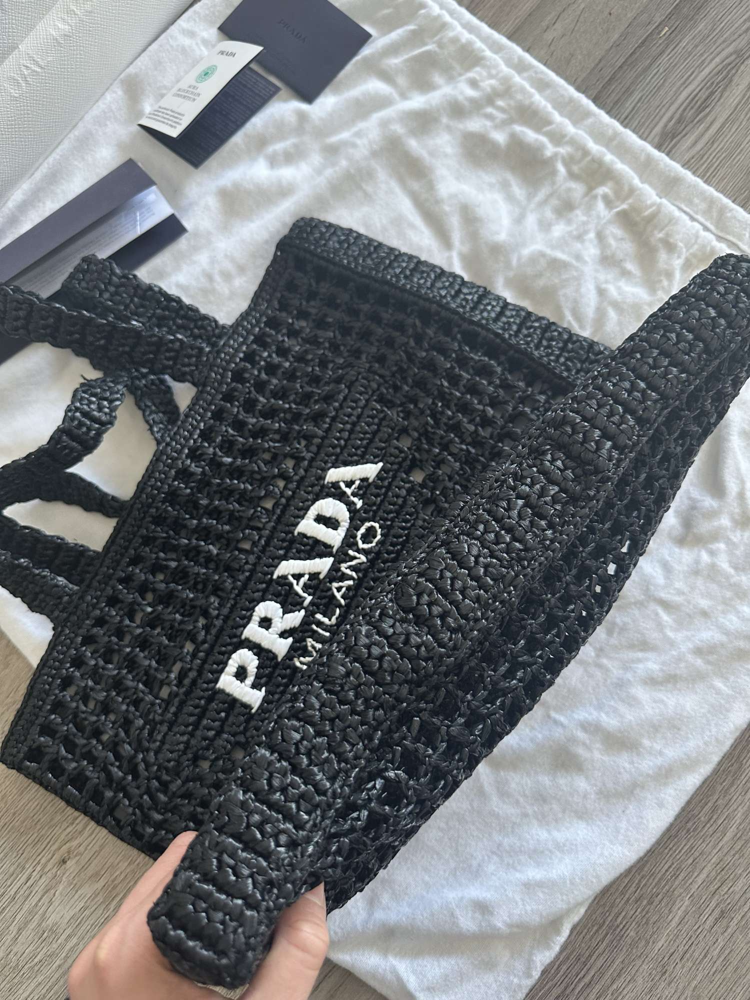 Prada rafia crochet tote