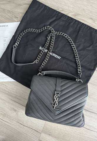 https://www.vipluxury.sk/YSL College Medium shoulder leather bag - seda farba