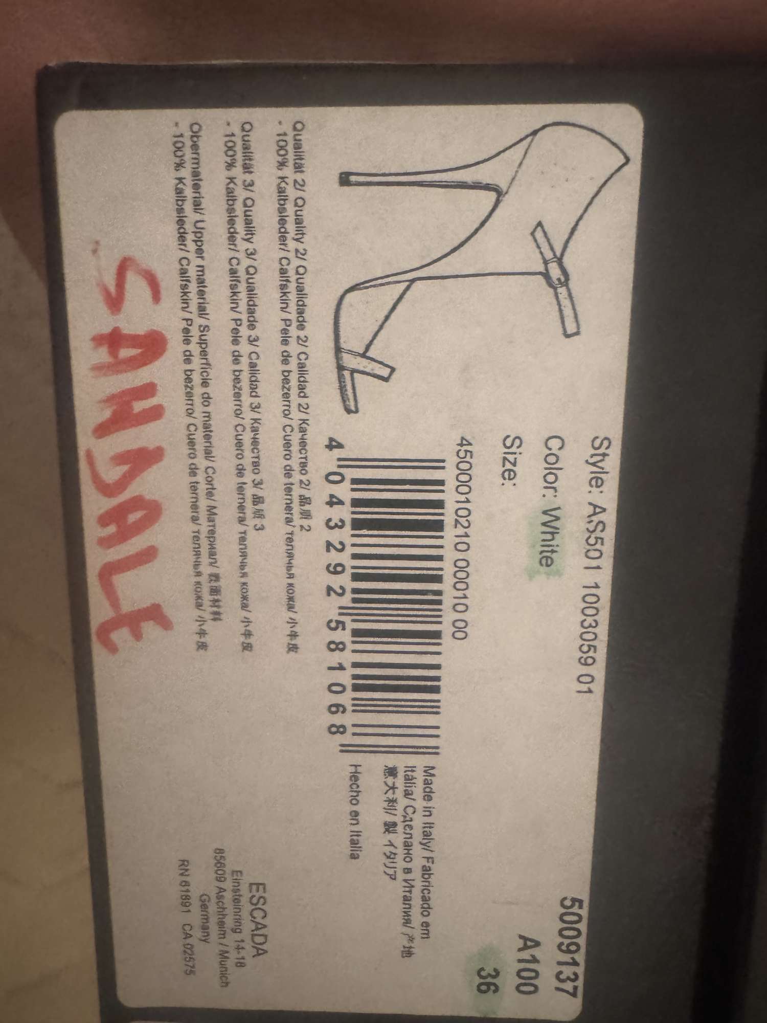 Sandále Escada biele veľkosť 36