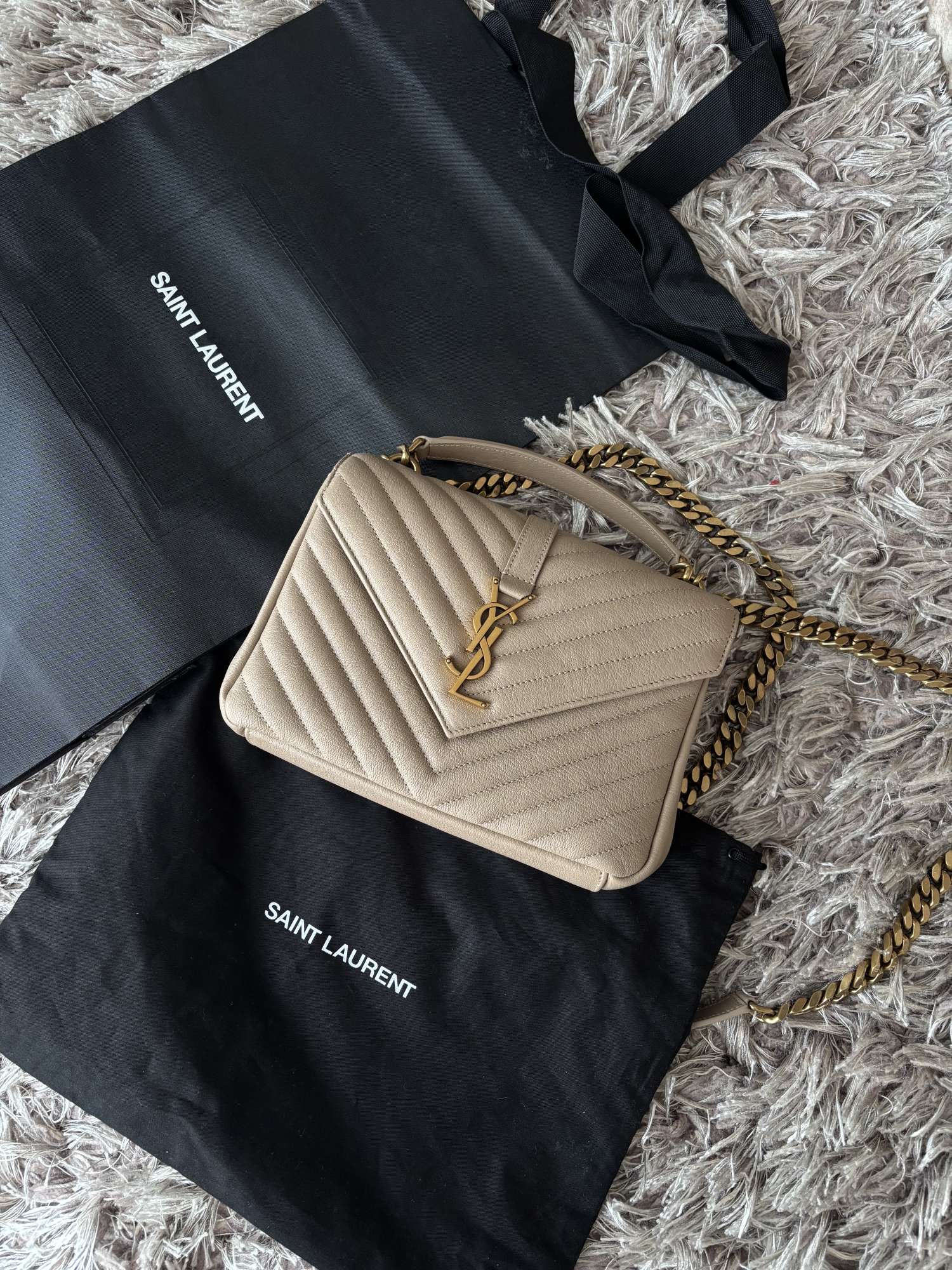 YSL College béžovo zlatá kabelka