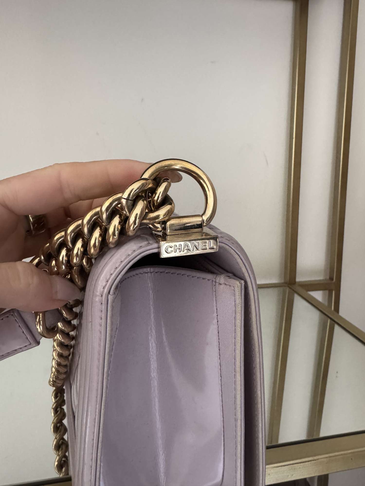 Chanel Purple Quitlted patent leather old medium boy bag