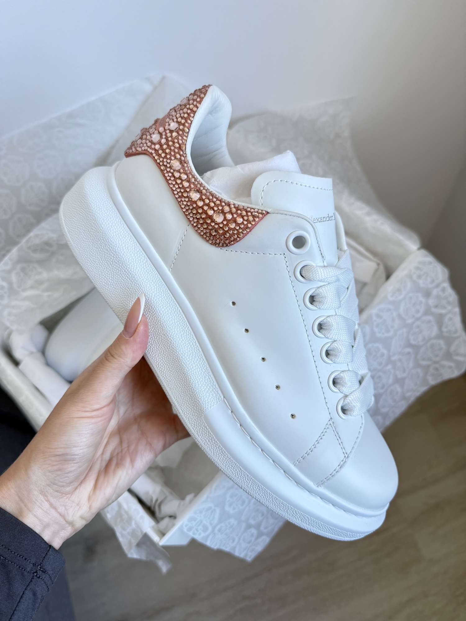 Alexander McQueen rosegold glitter tenisky
