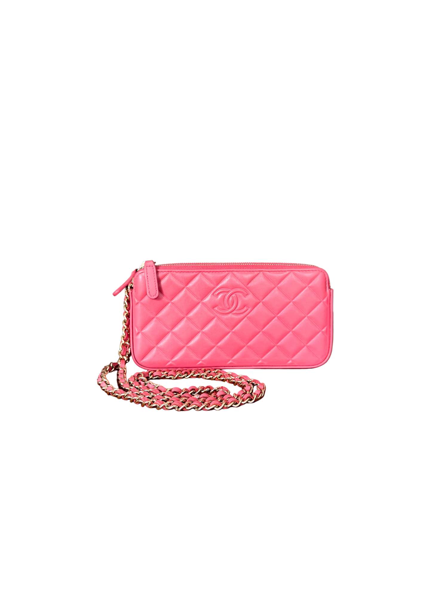Chanel Double Zipper Chain Wallet – Mini Matelassé Lambskin Bag in Pink