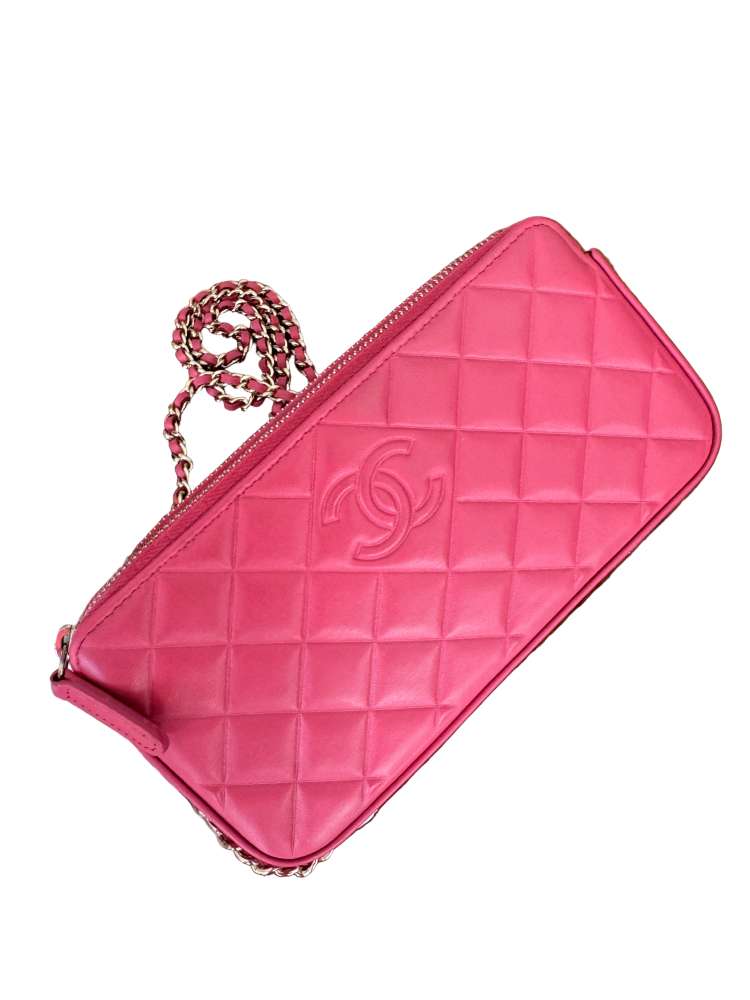 Chanel Double Zipper Chain Wallet – Mini Matelassé Lambskin Bag in Pink