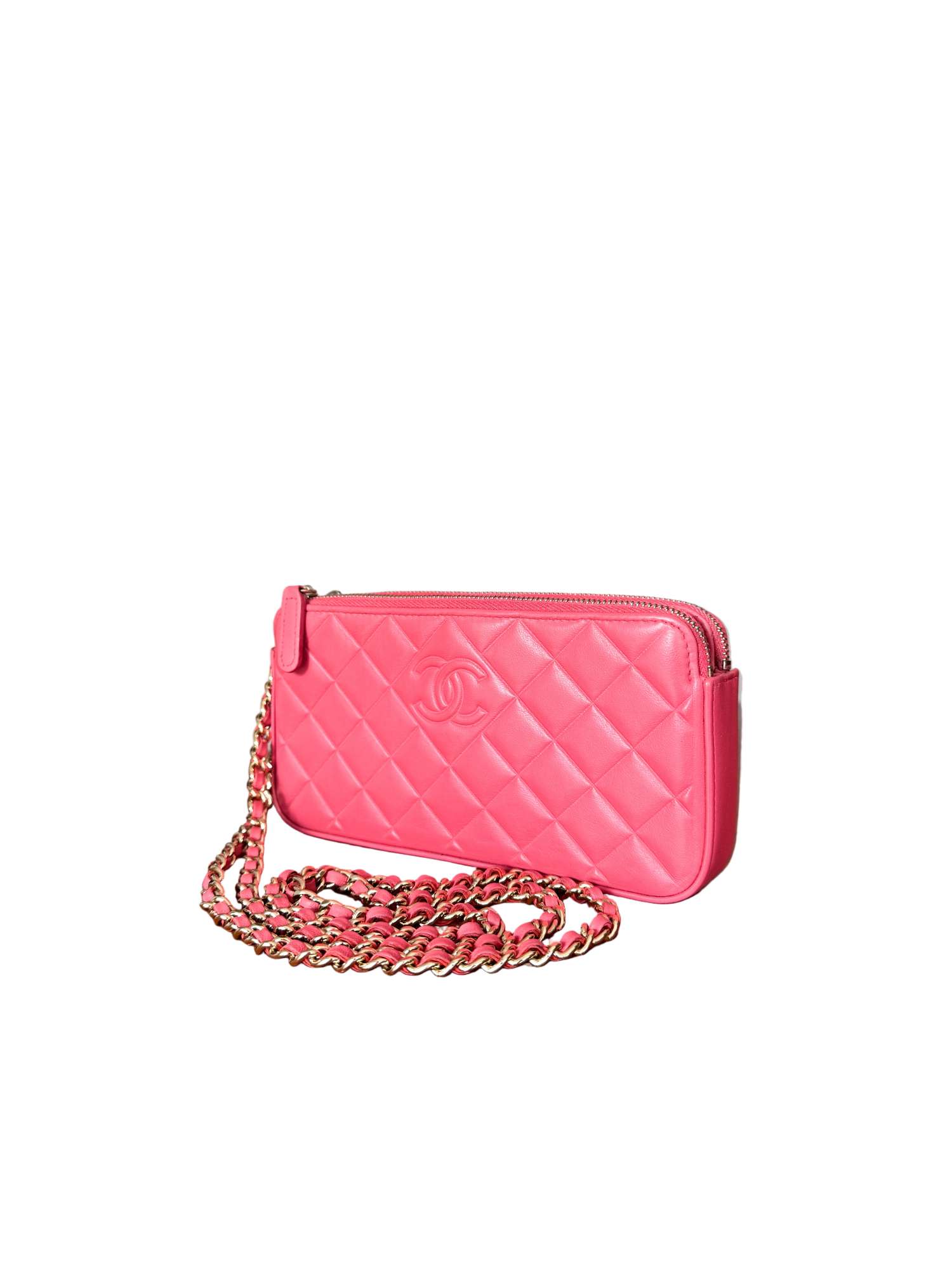 Chanel Double Zipper Chain Wallet – Mini Matelassé Lambskin Bag in Pink