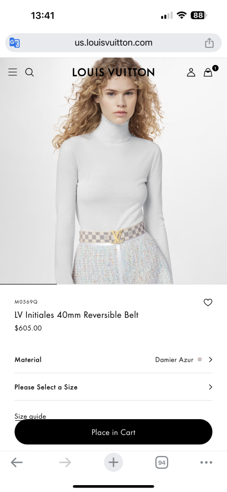 Louis Vuitton oboustranný pásek – béžová / Damier Azur, zlatá spona