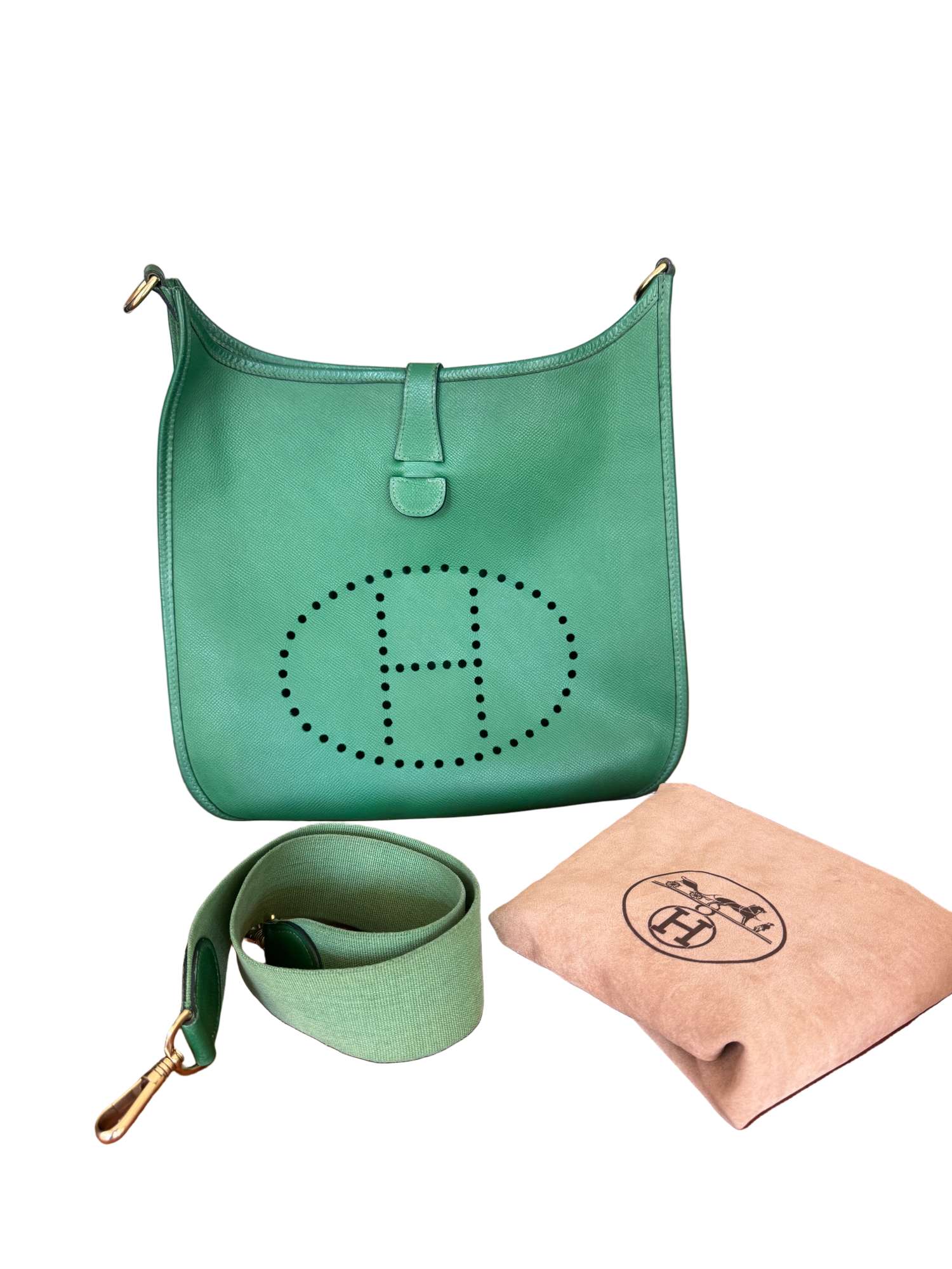Hermès Evelyne GM Vintage kabelka – hráškovo zelená koža Courchevel