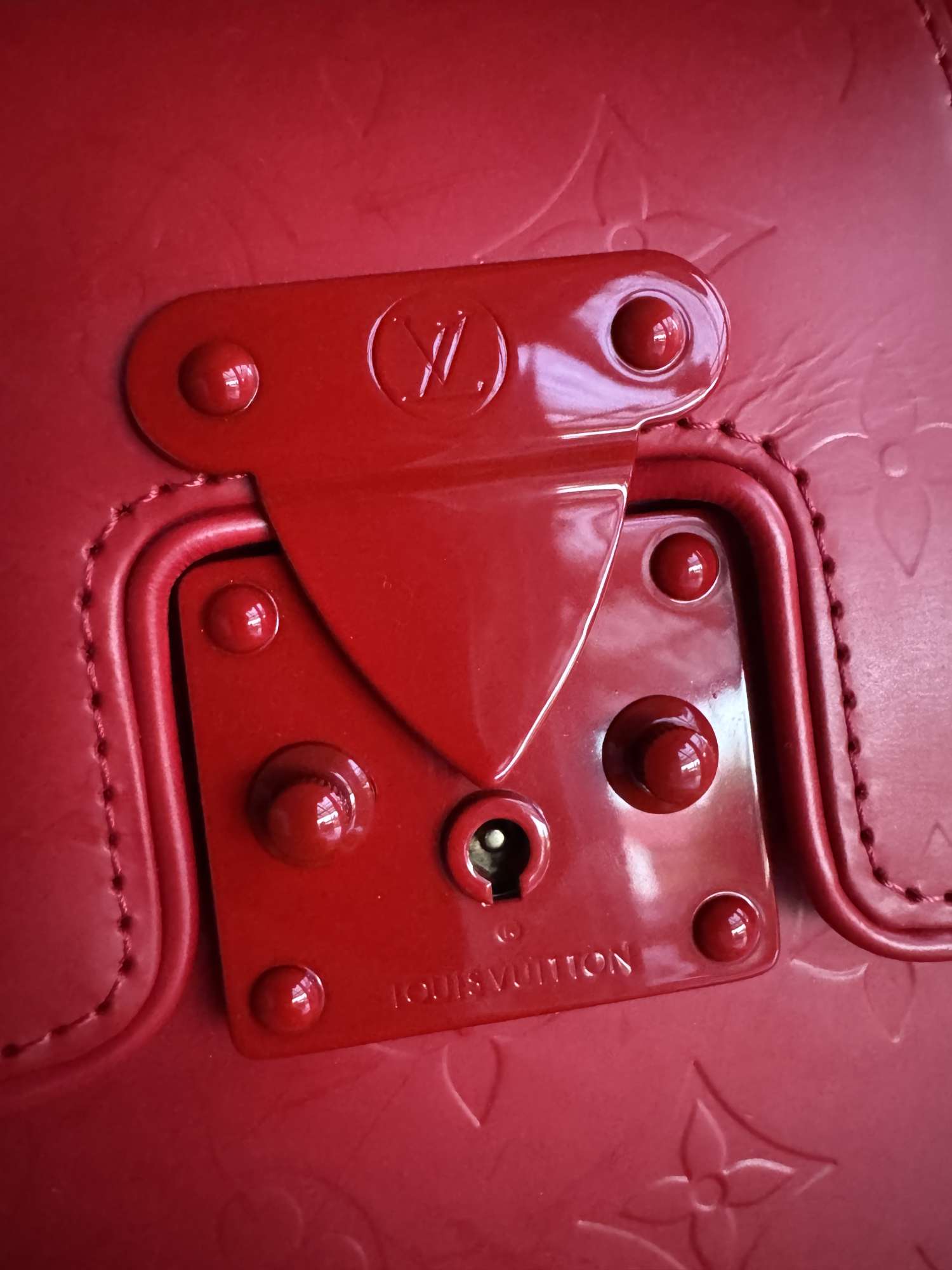 Louis Vuitton red monogram op art squary