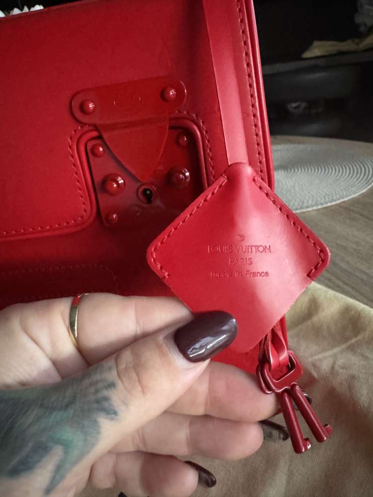 Louis Vuitton red monogram op art squary