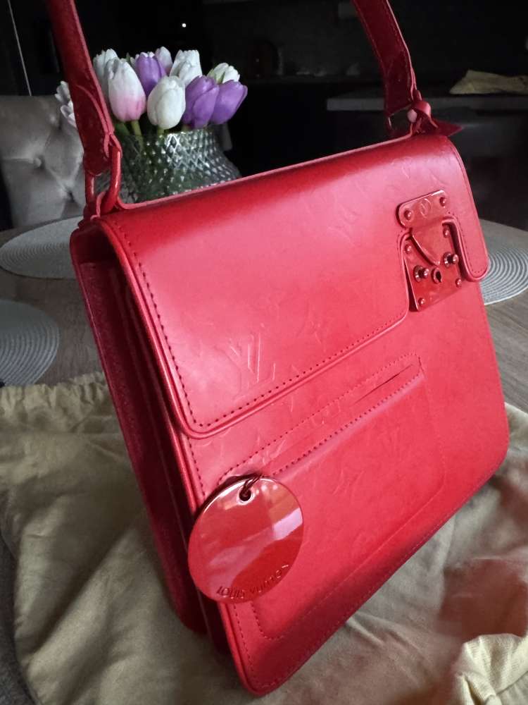 Louis Vuitton red monogram op art squary