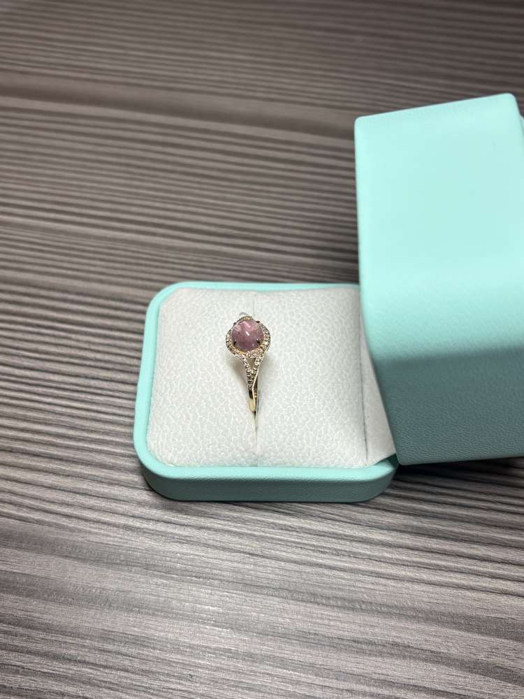 Zlatý prsteň 14k prírodný ružový turmalín 1.72 ct + diamanty