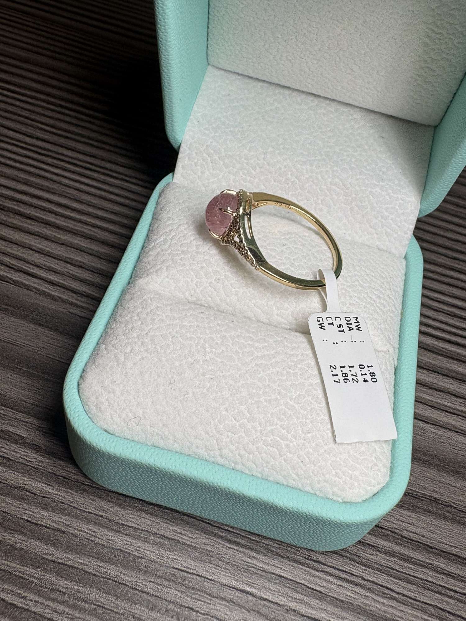 Zlatý prsteň 14k prírodný ružový turmalín 1.72 ct + diamanty