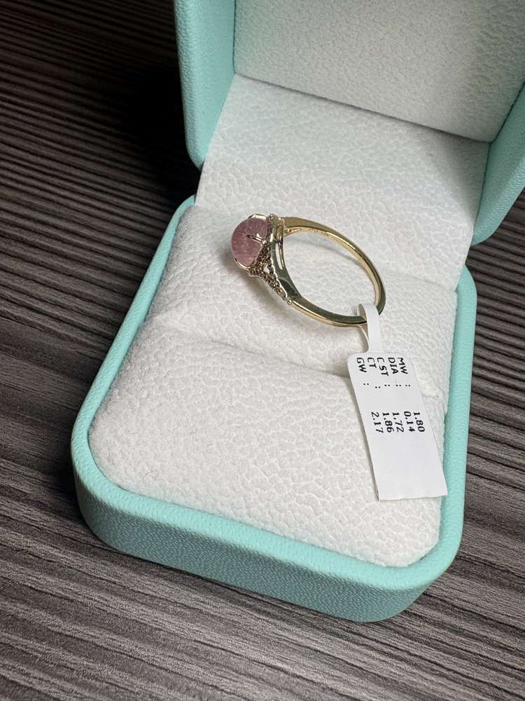 Zlatý prsteň 14k prírodný ružový turmalín 1.72 ct + diamanty