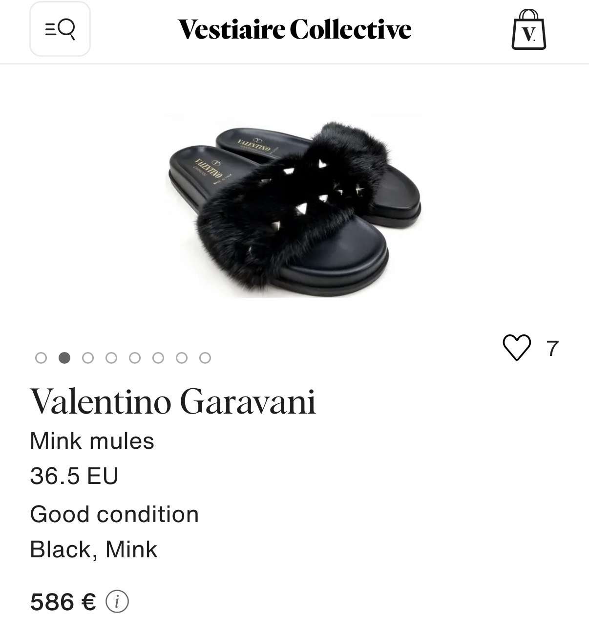 Valentino Black Fur Rockstud Flat Slides