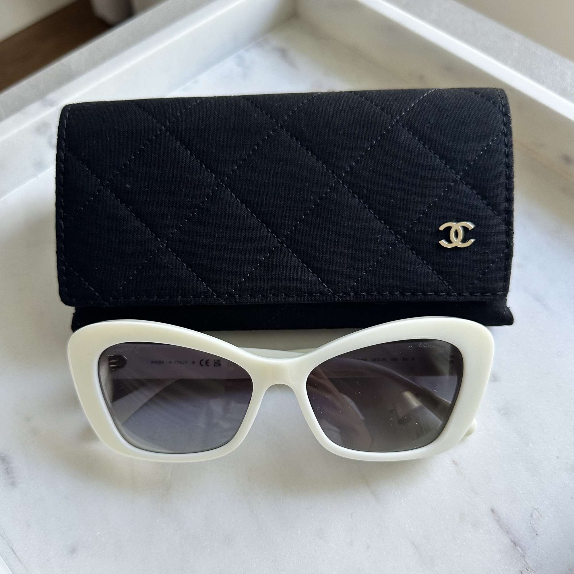 Chanel biele slnečné okuliare