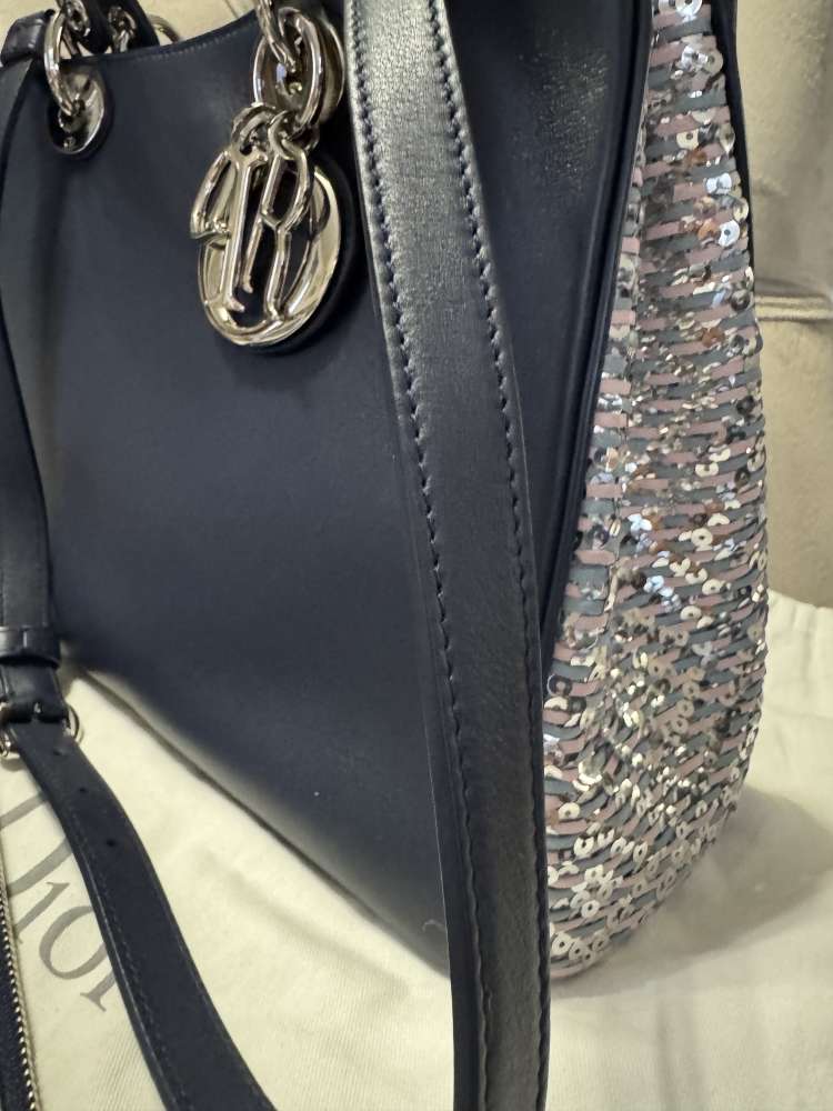 Dior Leather medium blue glitter handle