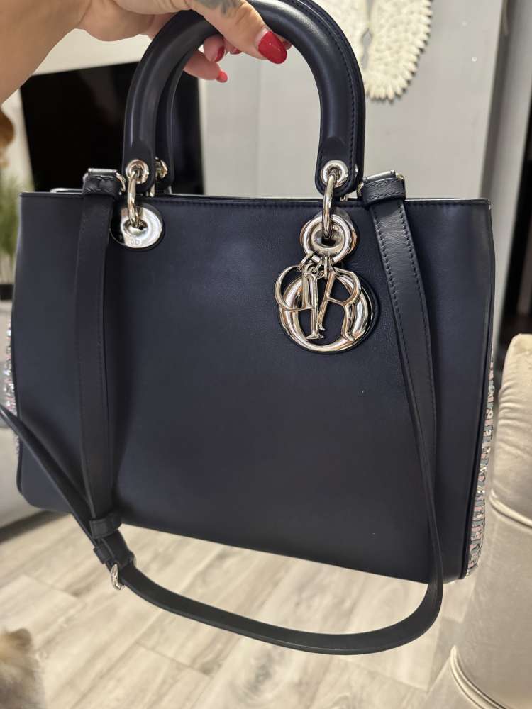 Dior Leather medium blue glitter handle