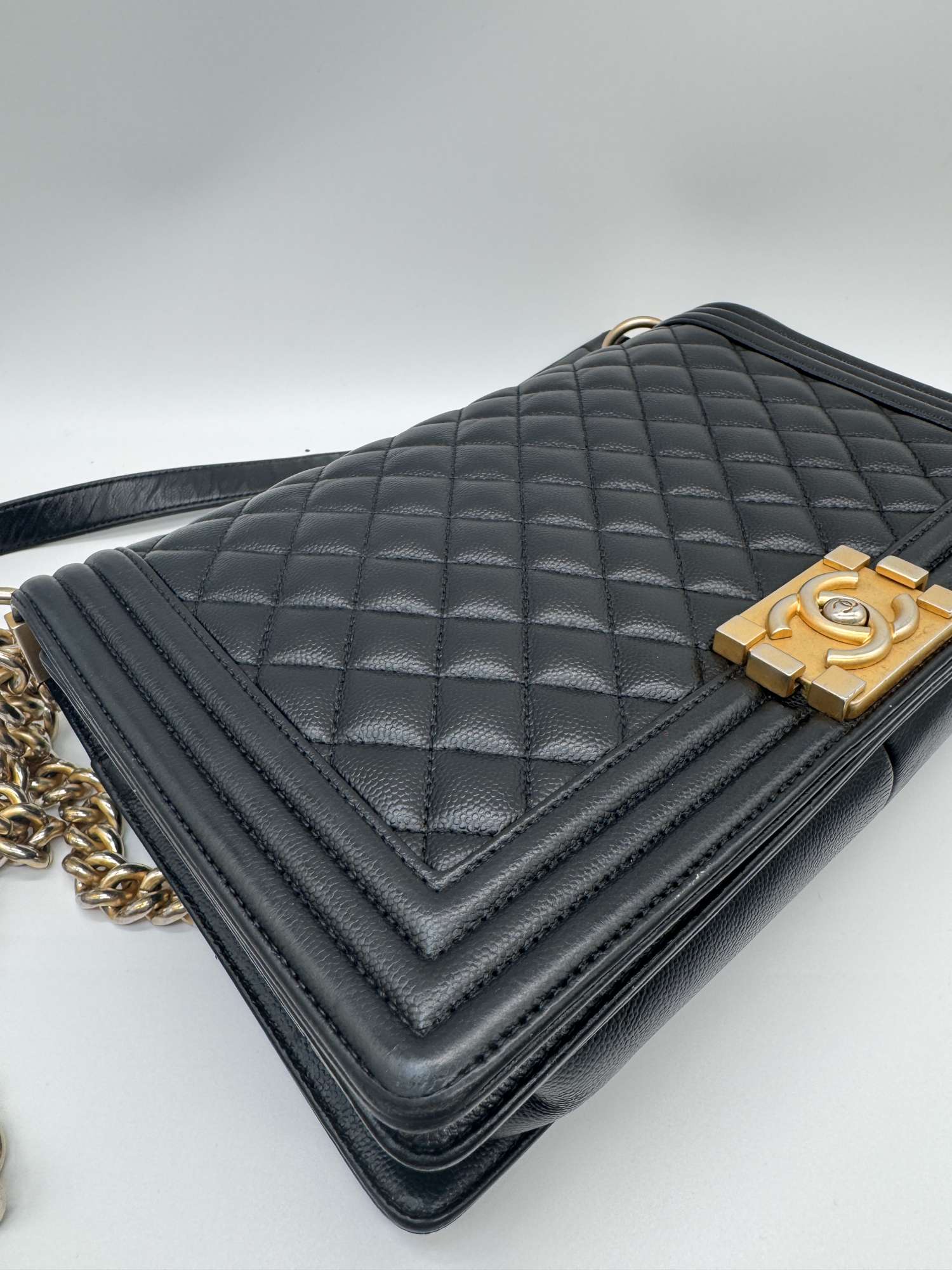 Chanel Boy Bag Medium Black Caviar Leather Gold Hardware
