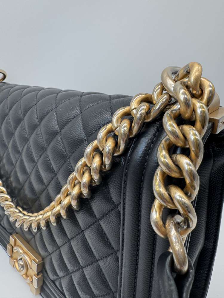 Chanel Boy Bag Medium Black Caviar Leather Gold Hardware