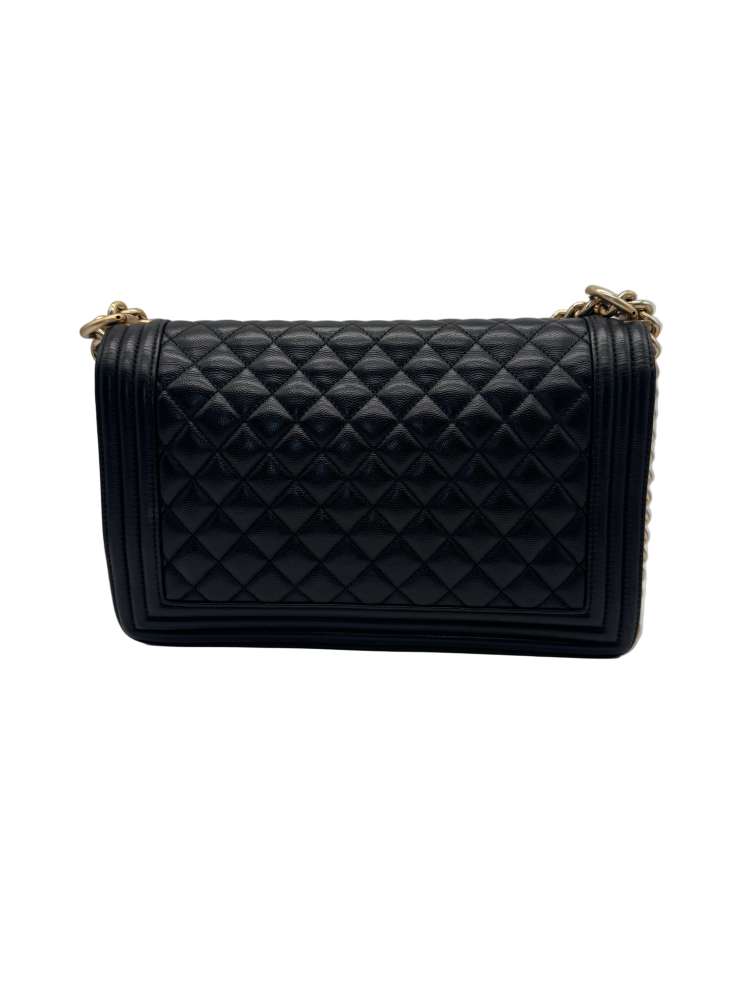Chanel Boy Bag Medium Black Caviar Leather Gold Hardware