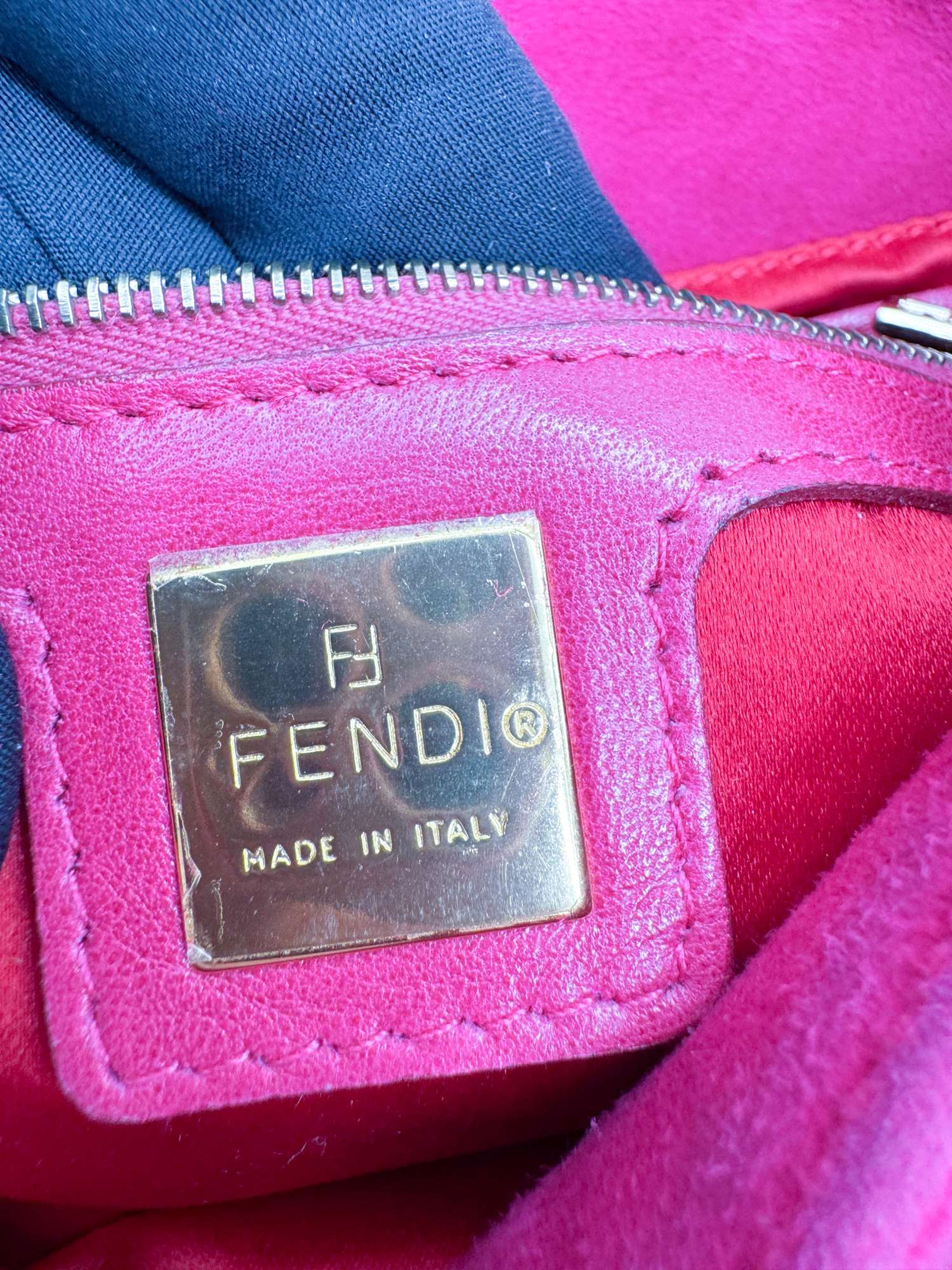 Fendi Vintage Hot Pink Suede Baguette Bag with Glitter FF Hardware