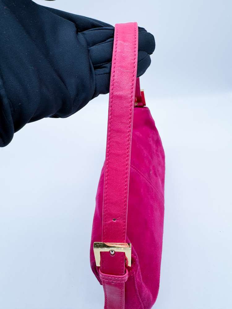 Fendi Vintage Hot Pink Suede Baguette Bag with Glitter FF Hardware