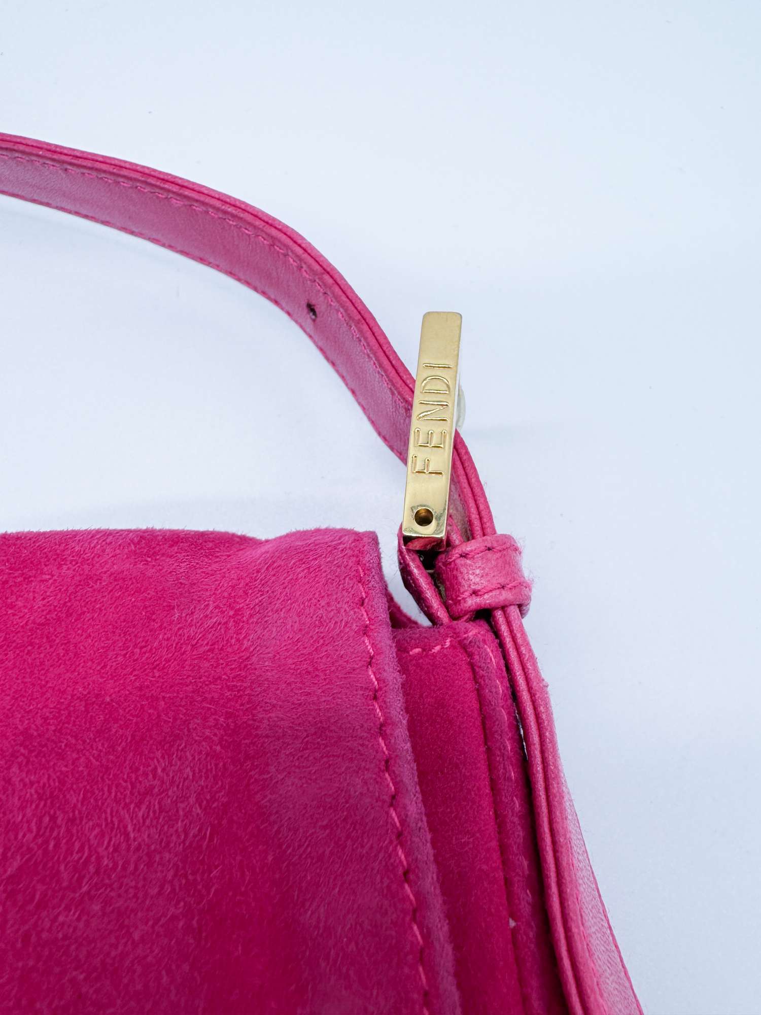 Fendi Vintage Hot Pink Suede Baguette Bag with Glitter FF Hardware