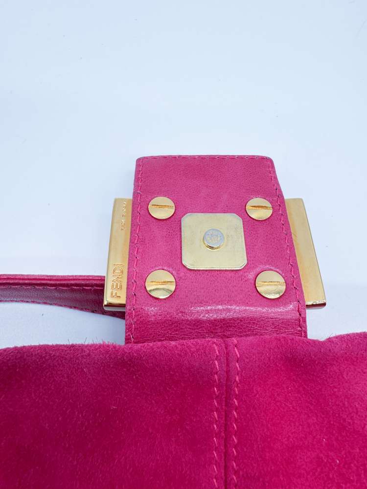 Fendi Vintage Hot Pink Suede Baguette Bag with Glitter FF Hardware