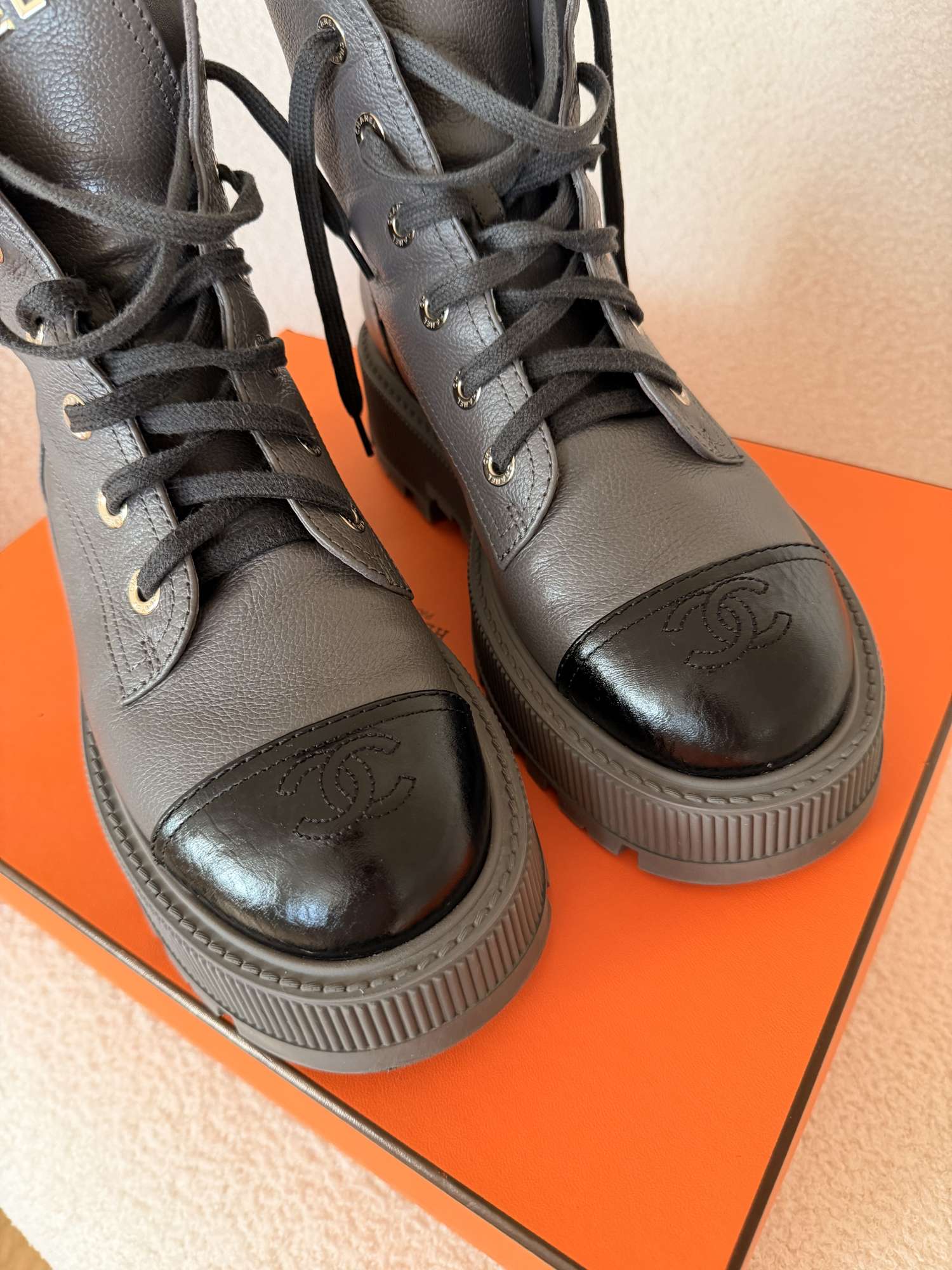 CHANEL Lace-Up Combat Boots – Size 39C