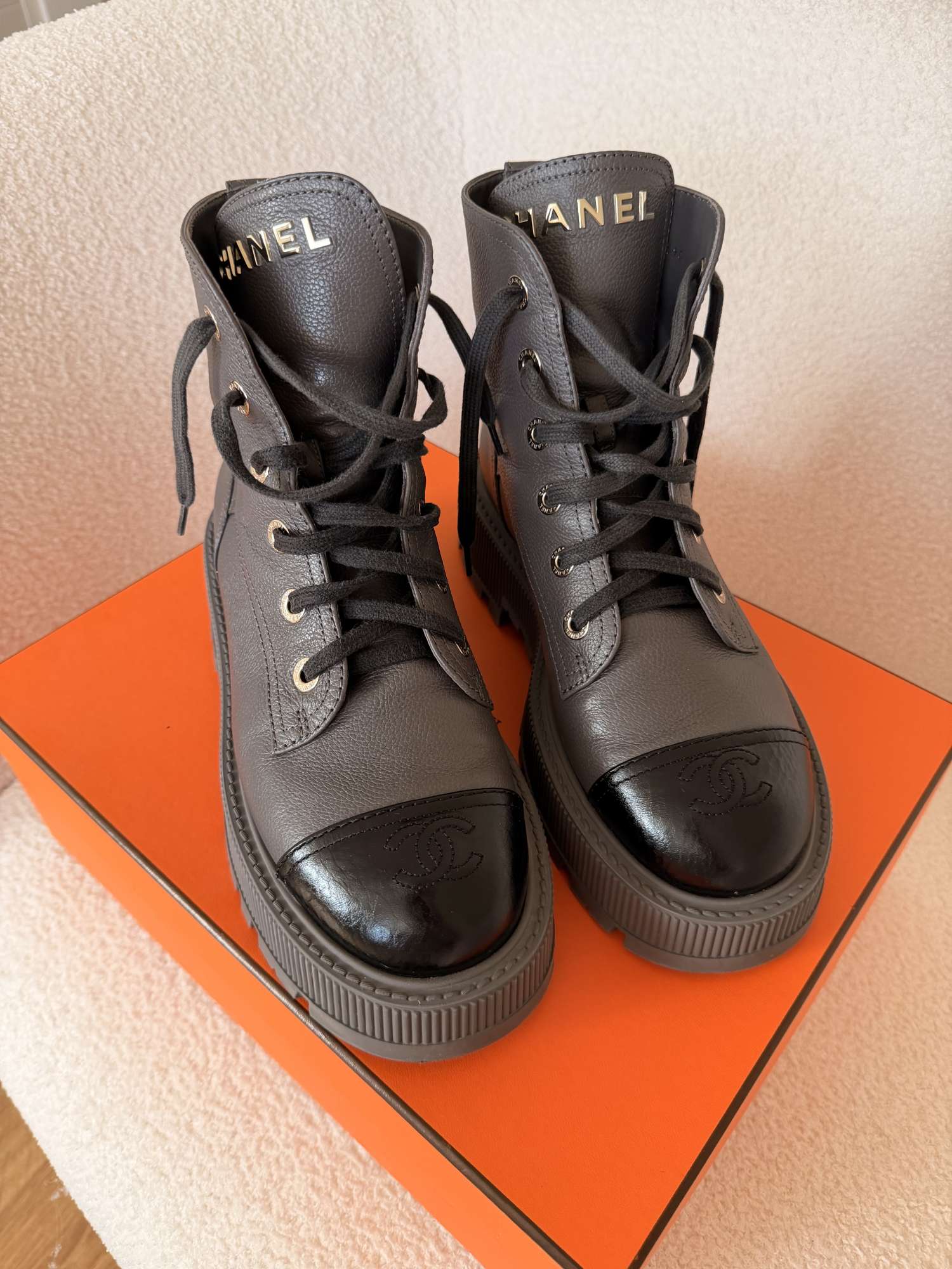 CHANEL Lace-Up Combat Boots – Size 39C