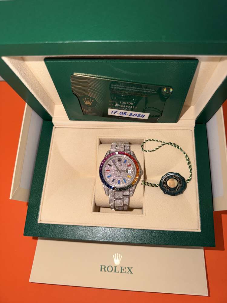 Rolex Datejust 41 – Full Diamond & Rainbow Bezel – Full Set