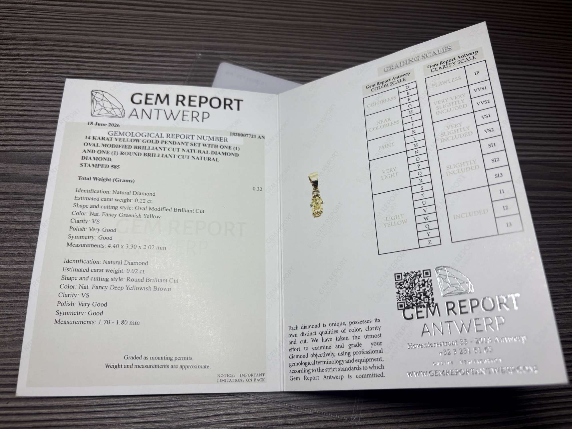 Prívesok zo 14K zlata s prírodnými diamantmi – certifikát