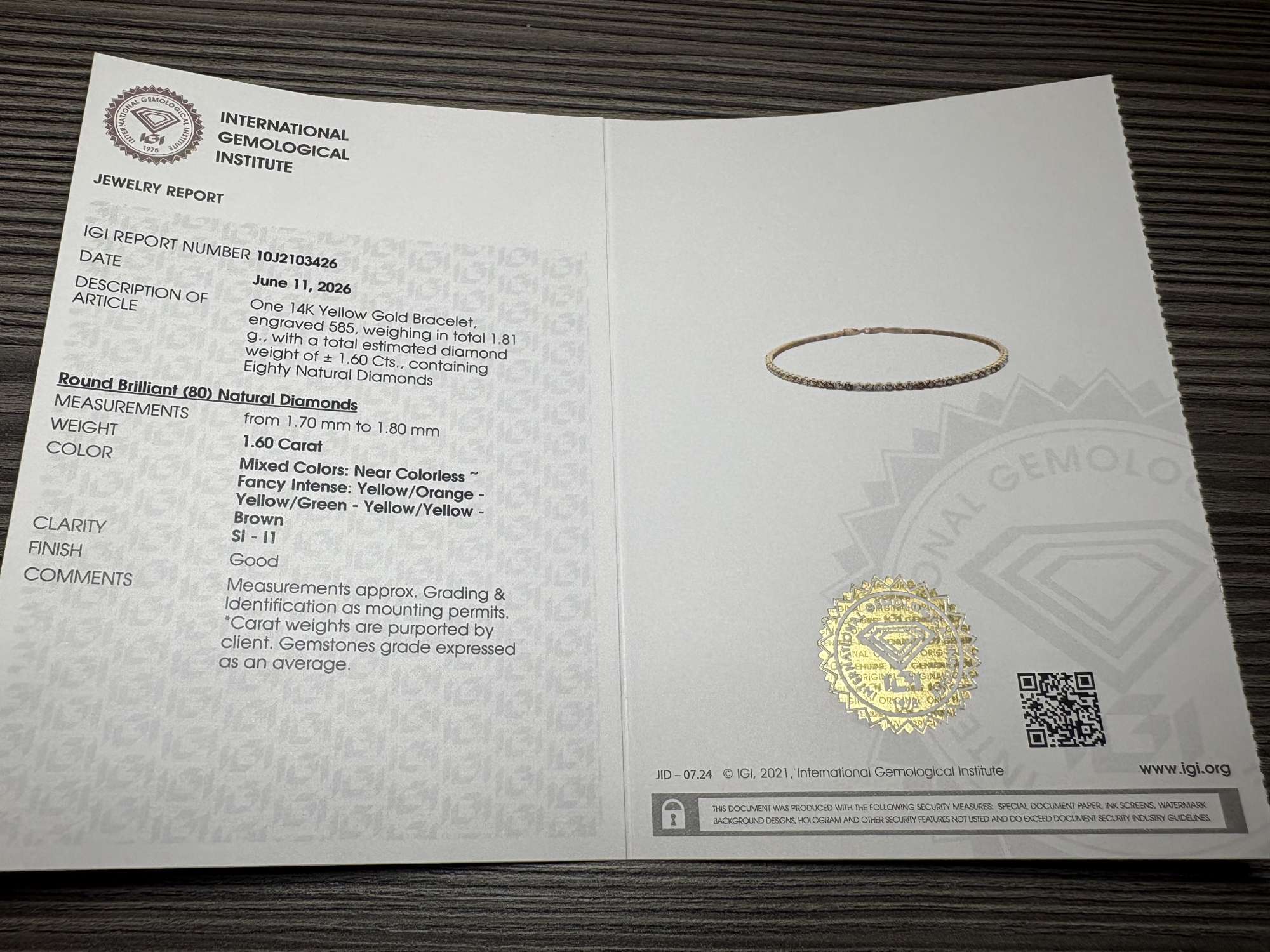 Nový diamantový náramok z 14K zlata s IGI certifikátom