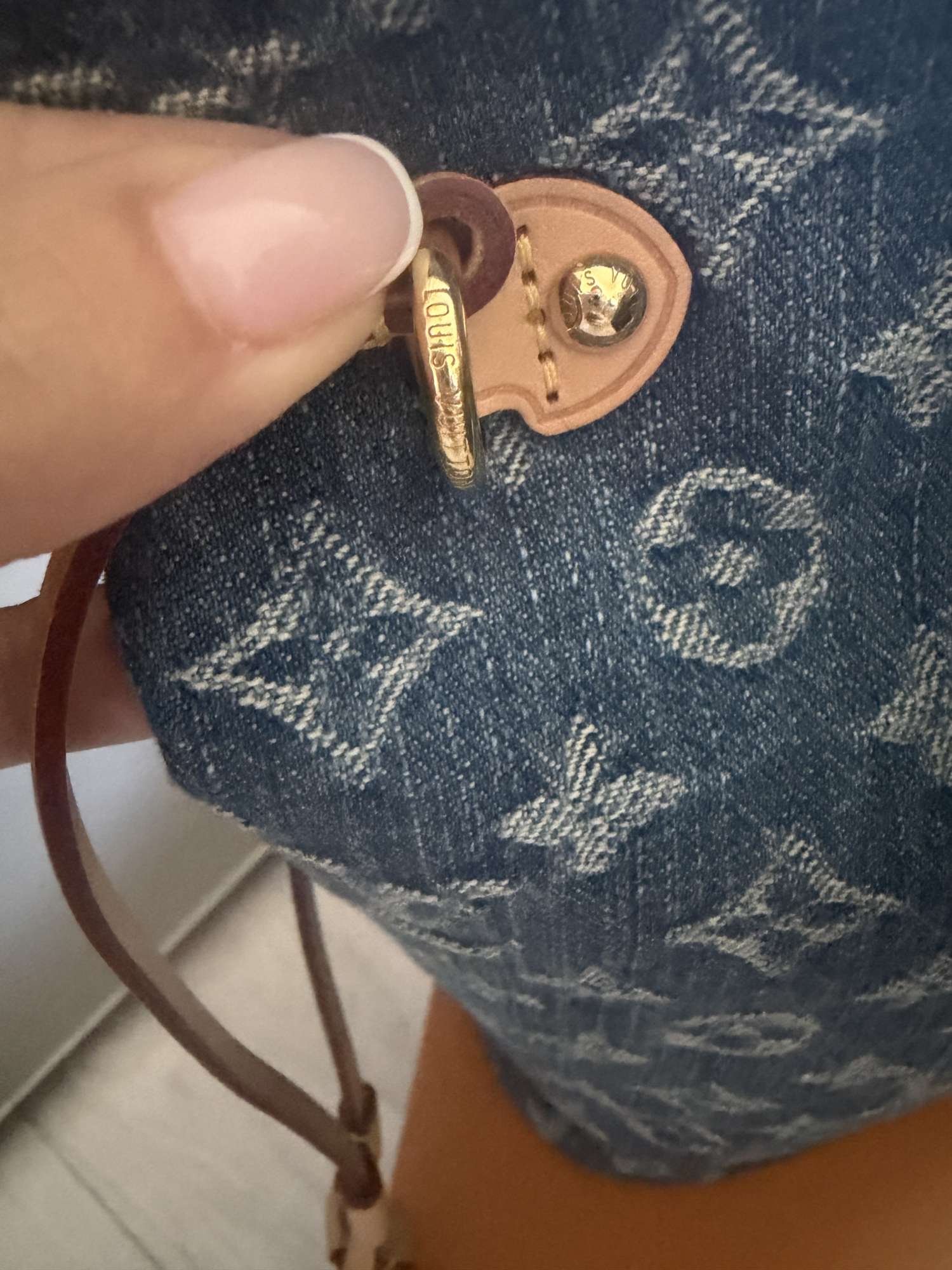 Louis Vuitton Neverfull MM Monogram Denim Blue M13192 with Pouch & Receipt