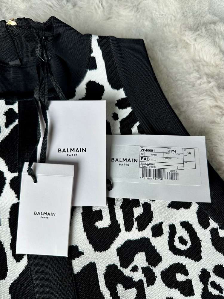 Balmain Leopard Jacquard Knit Crop Top & Mini Skirt Two-Piece Set