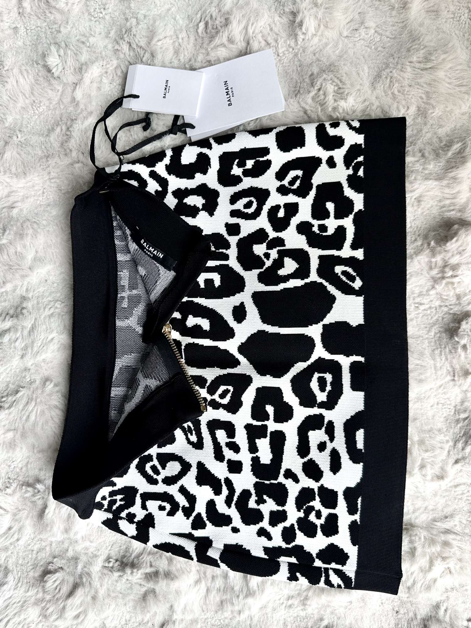Balmain Leopard Jacquard Knit Crop Top & Mini Skirt Two-Piece Set