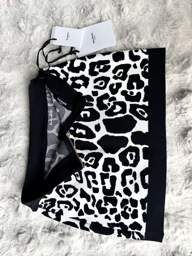Balmain Leopard Jacquard Knit Crop Top & Mini Skirt Two-Piece Set