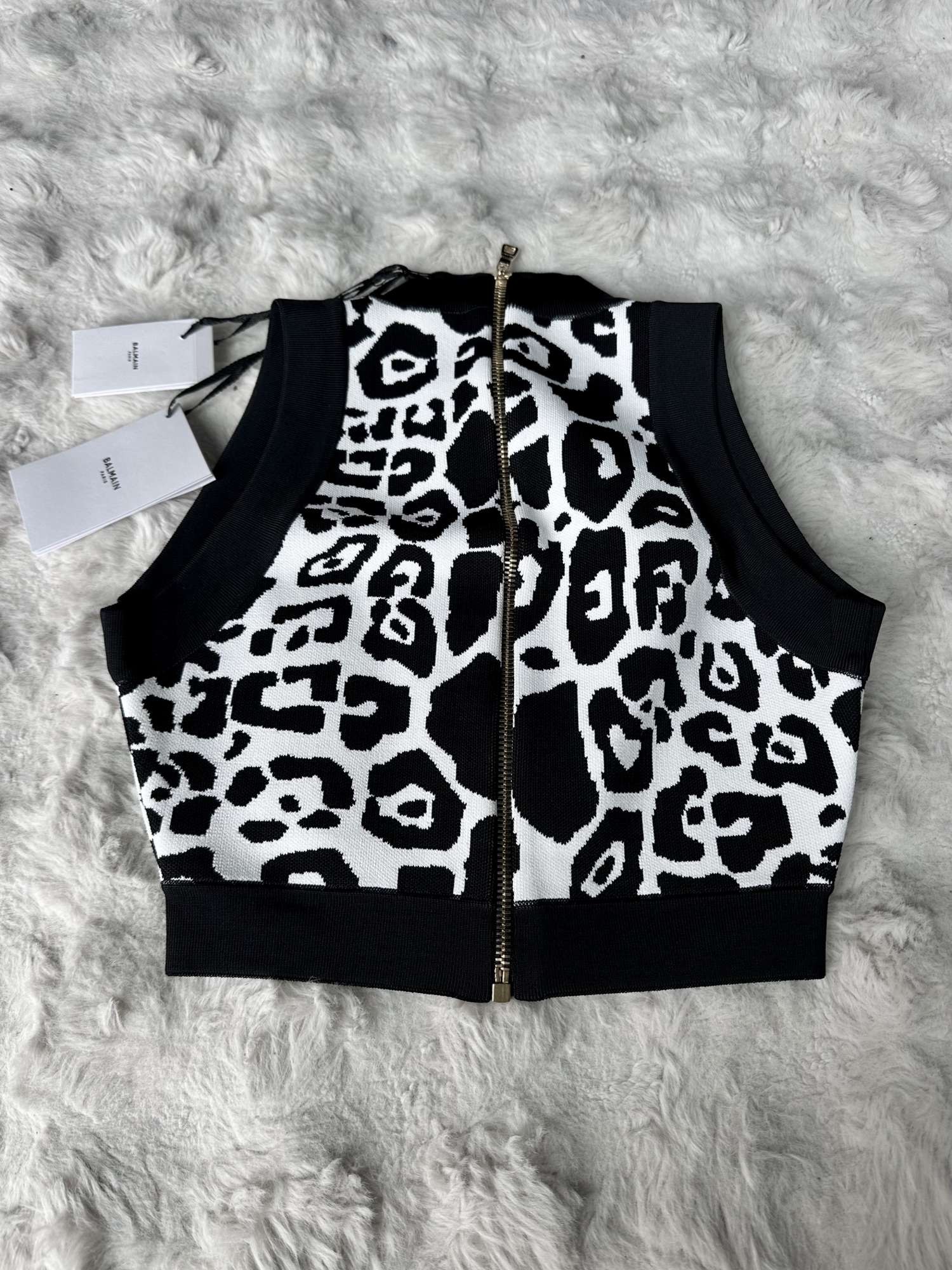Balmain Leopard Jacquard Knit Crop Top & Mini Skirt Two-Piece Set