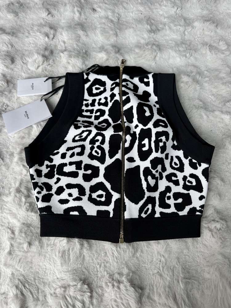 Balmain Leopard Jacquard Knit Crop Top & Mini Skirt Two-Piece Set