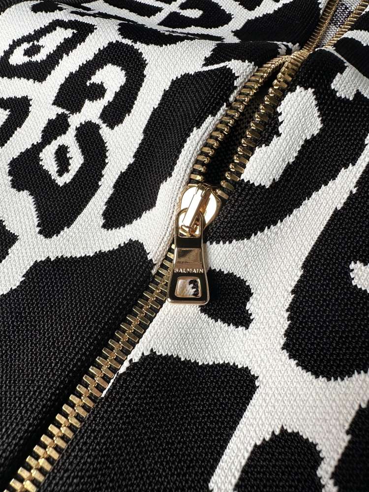 Balmain Leopard Jacquard Knit Crop Top & Mini Skirt Two-Piece Set