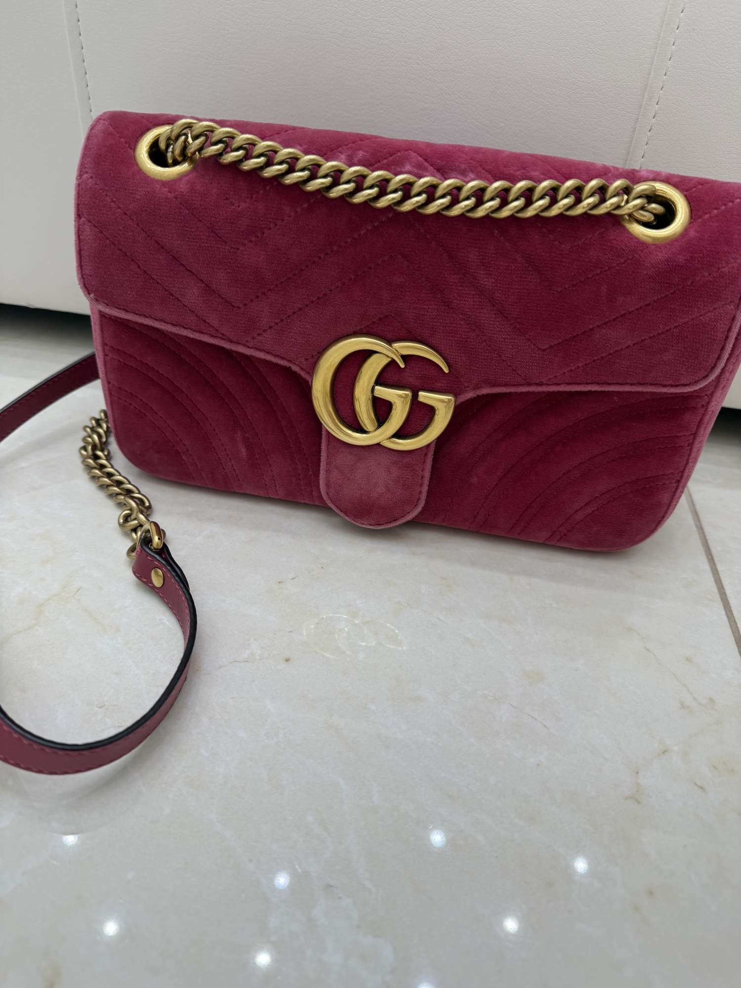 Gucci Marmont Pink velvet medium kabelka